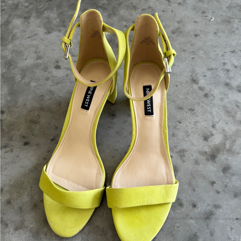 Nine West Lime Suede Ankle Strap Block Heel - Size 8